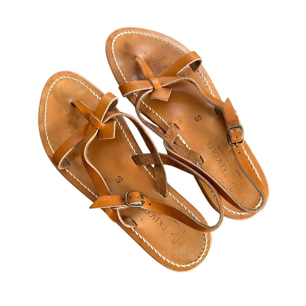 K Jacques St Tropez Strappy Sandals in Tan Leather Size 40 US 9 Vacation